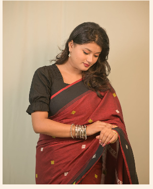 Maroon Handwoven Saree with Black Border