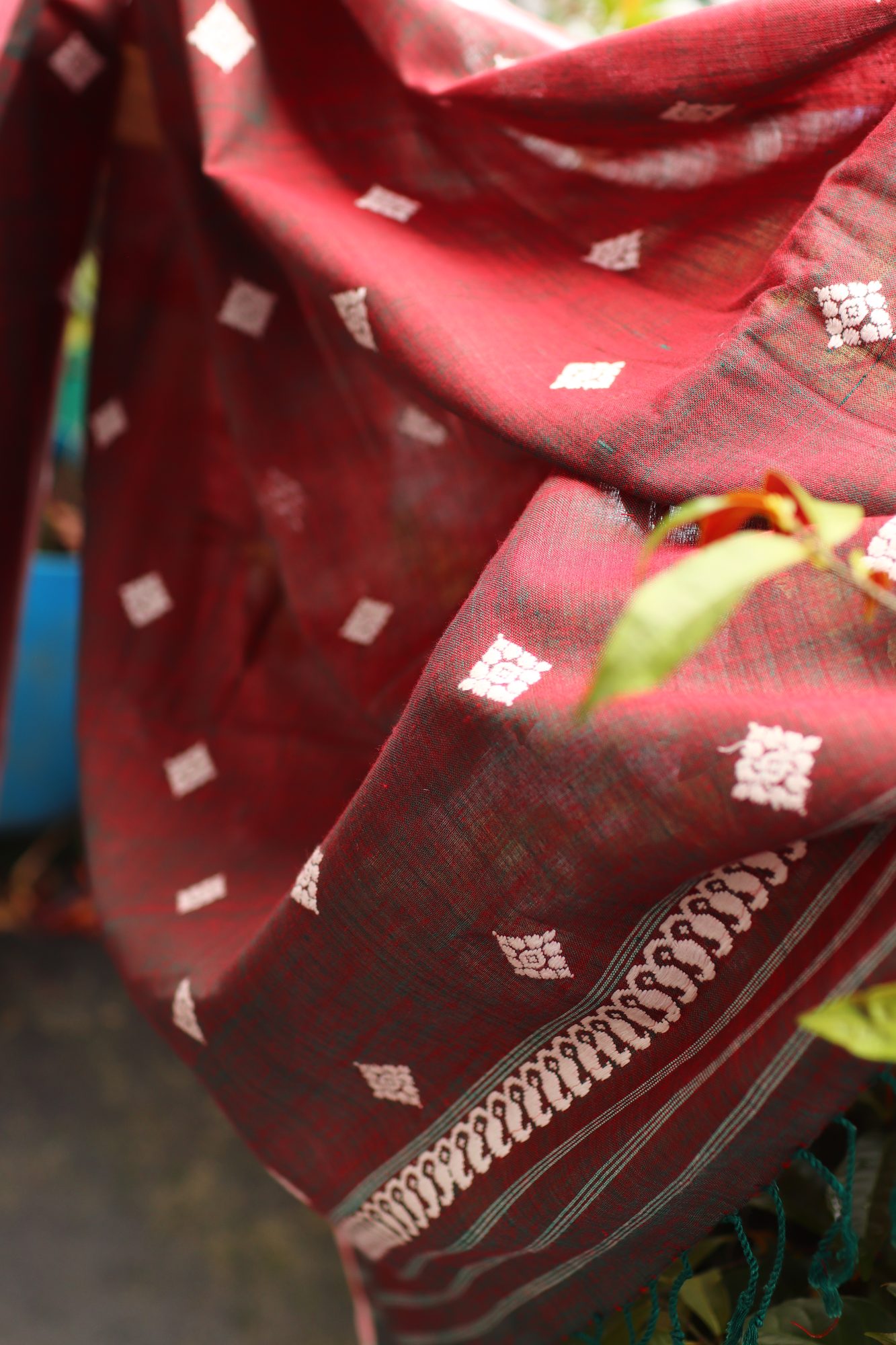 Maroon Handwoven Saree with Small Buta