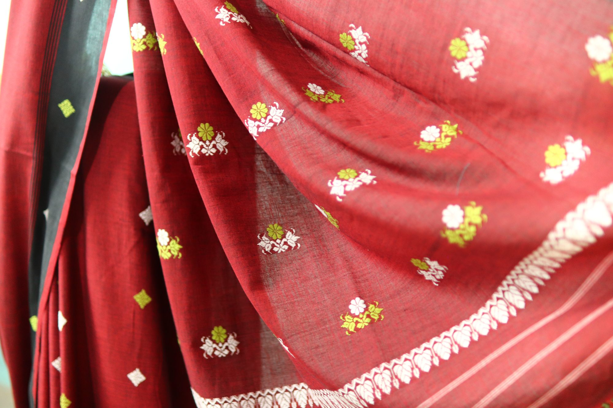 Maroon Handwoven Saree with Black Border