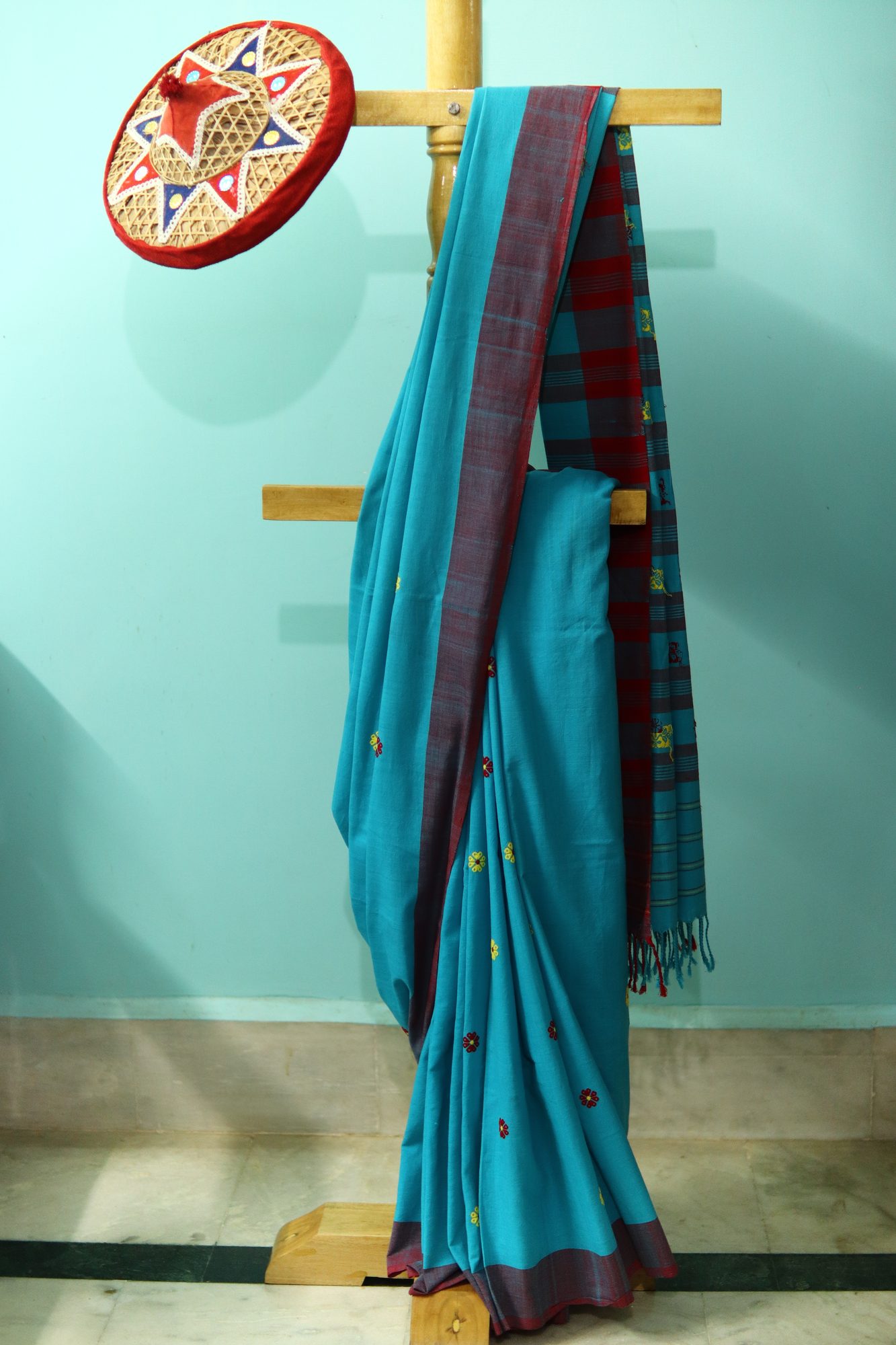Sky Blue Handwoven Saree with Small Floral Buta