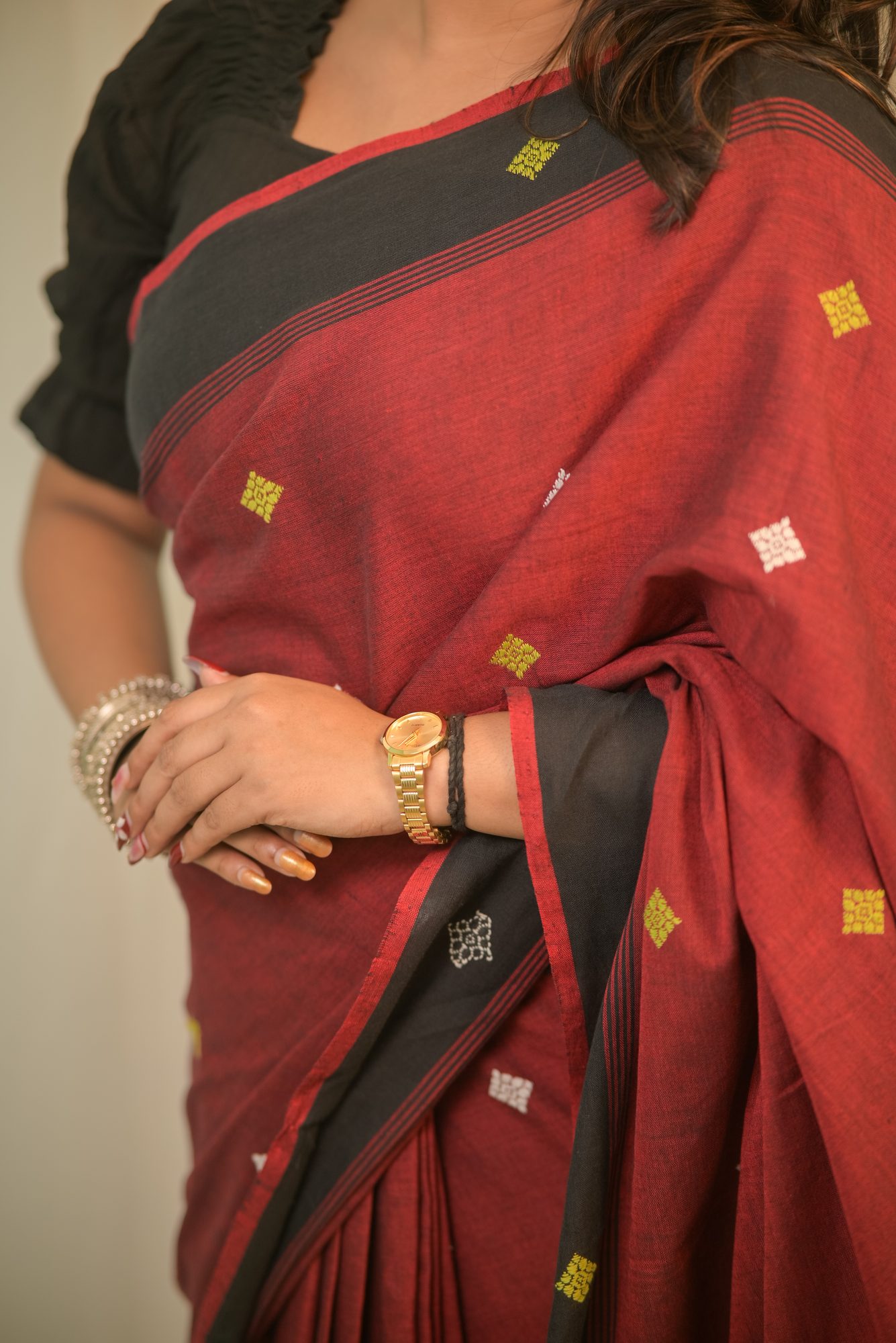 Maroon Handwoven Saree with Black Border