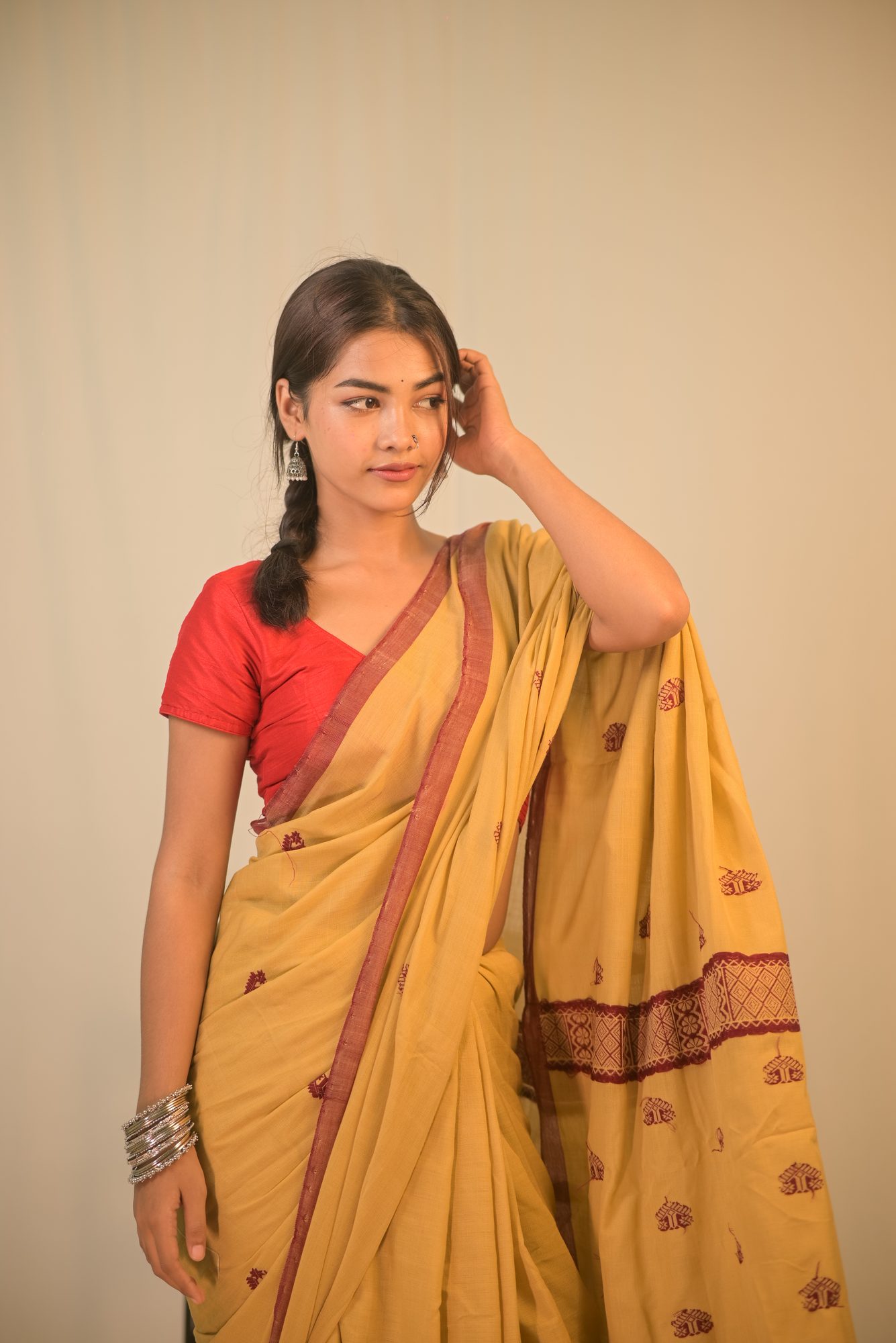 Muga Colour Handwoven Saree with Gos Buta