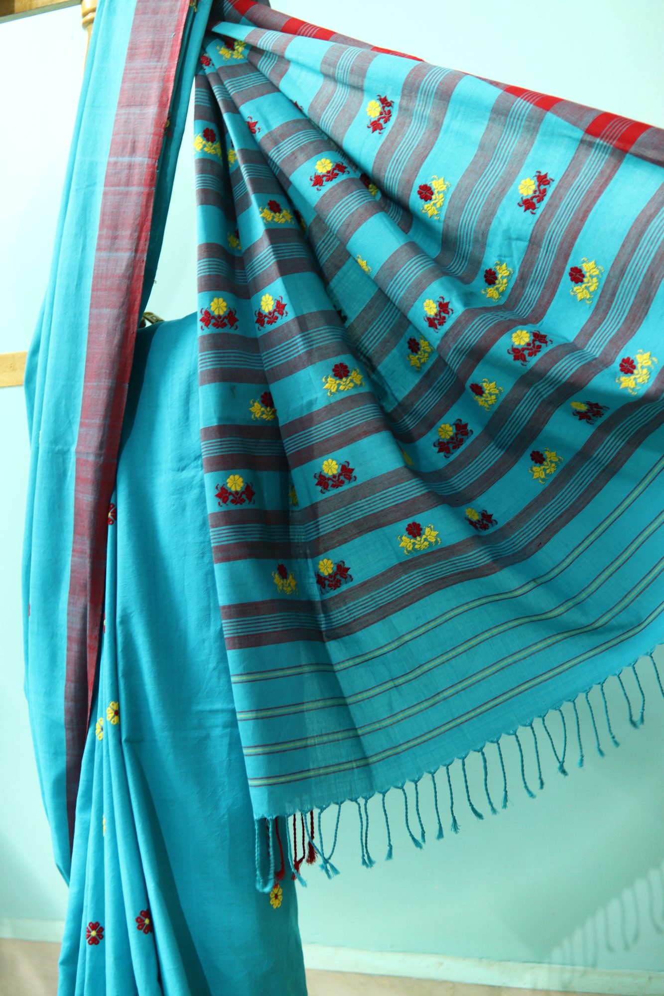 Sky Blue Handwoven Saree with Small Floral Buta