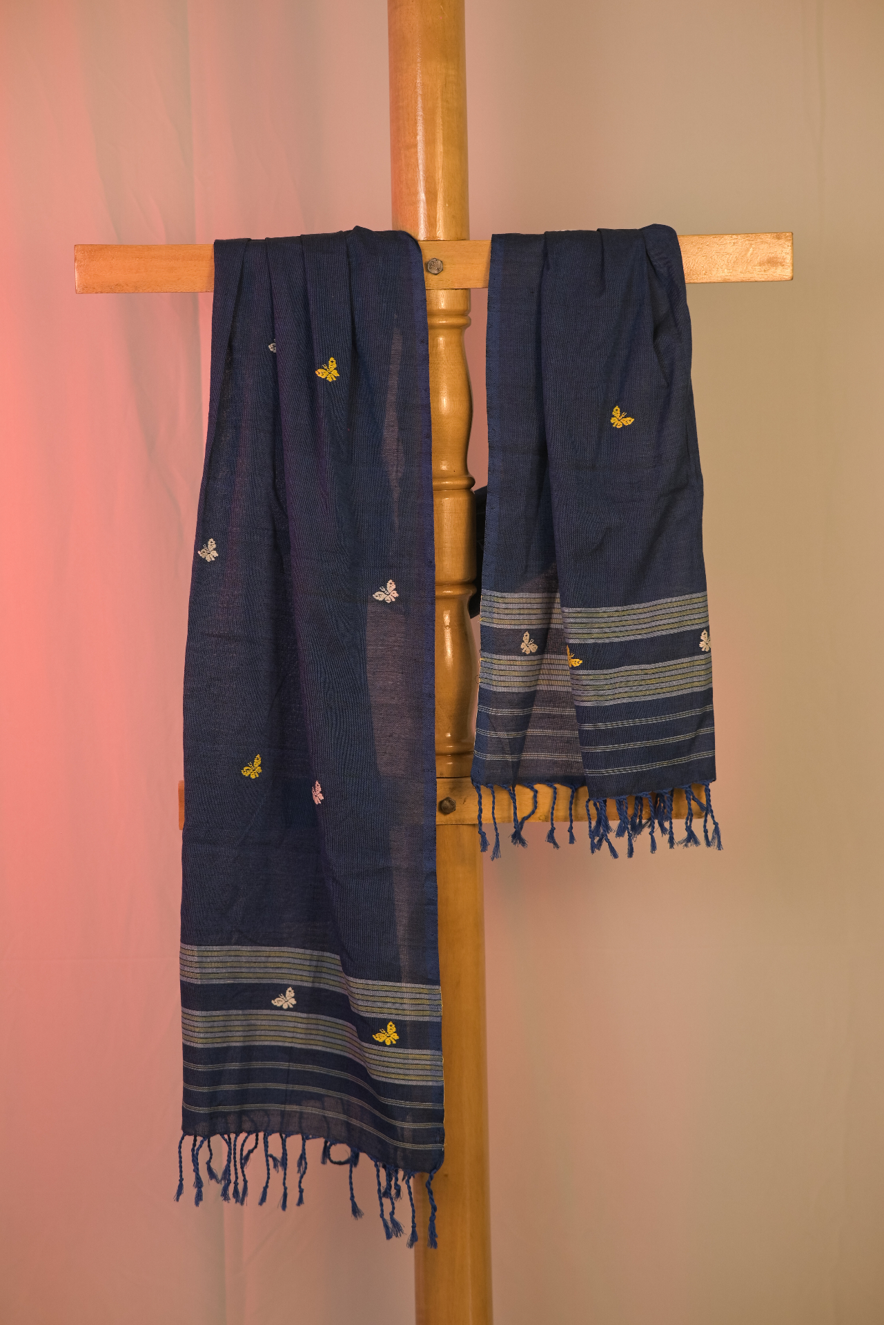Navy Blue Handwoven Cotton Stole