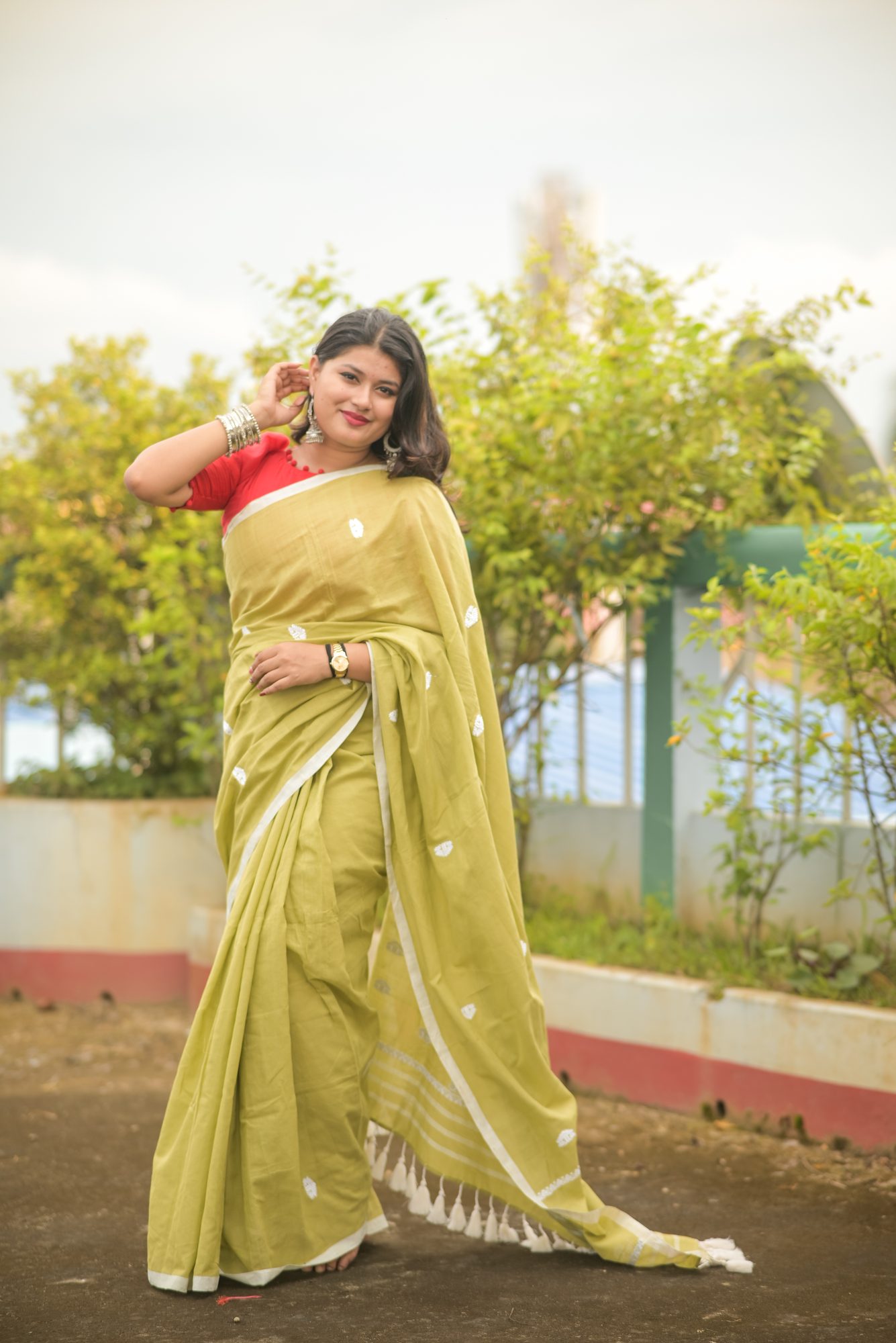 Light Green Handwoven Saree with Small Buta
